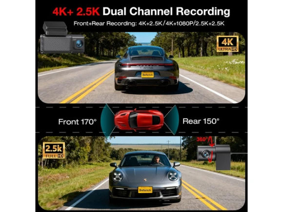 Front and Rear Dash Camera, 4K+2.5K — Dash Cam, TUKO