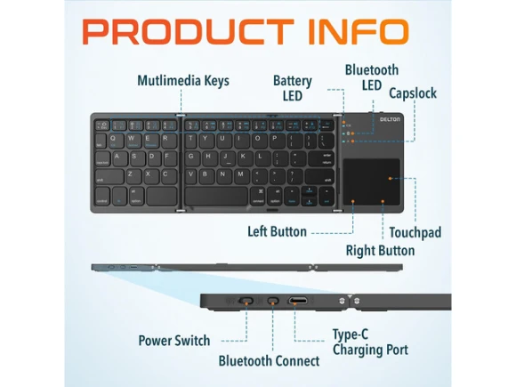 Foldable Bluetooth keyboard with touchpad — Bluetooth Keyboard, Delton