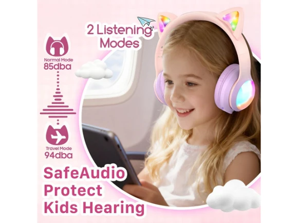 LED Cat Ear Headphones — Wireless Earbuds, FosPower