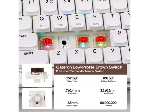 Low-Profile Aluminum Mechanical Keyboard, White and Purple — Bluetooth Keyboard, EPOMAKER