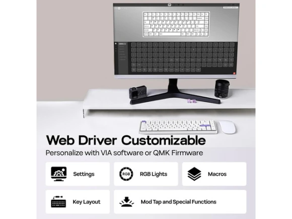 Low-Profile Aluminum Mechanical Keyboard, White and Purple — Bluetooth Keyboard, EPOMAKER