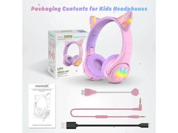 Purple Kids Headphones — Wireless Earbuds, Riwbox