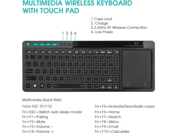 Wireless Keyboard with Touchpad — Bluetooth Keyboard, Rii
