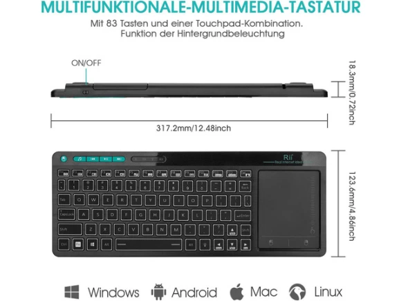 Wireless Keyboard with Touchpad — Bluetooth Keyboard, Rii