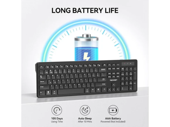 Full-Size Wireless Keyboard, Black — Bluetooth Keyboard, TECKNET