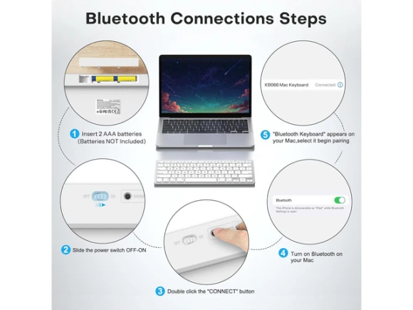 Wireless Keyboard, Silverwhite — Bluetooth Keyboard, OMOTON