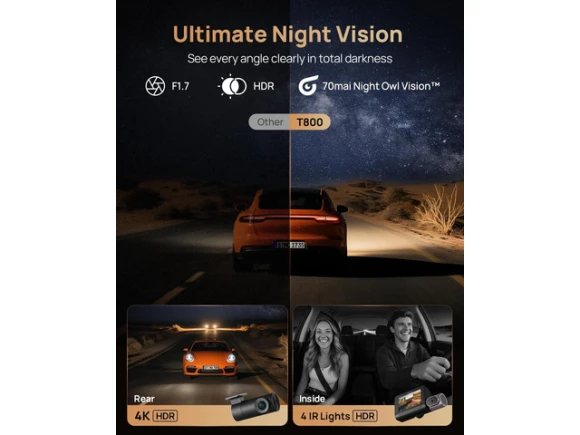 3-Channel Dash Cam with 512GB Card Included — Dash Cam, 70mai