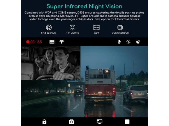 4K Dual Dash Cam with GPS, Wi-Fi and Infrared Night Vision — Dash Cam, COOAU