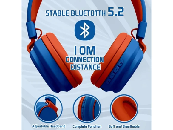 Blue Foldable Over-Ear Kids Headphones — Wireless Earbuds, MIDOLA