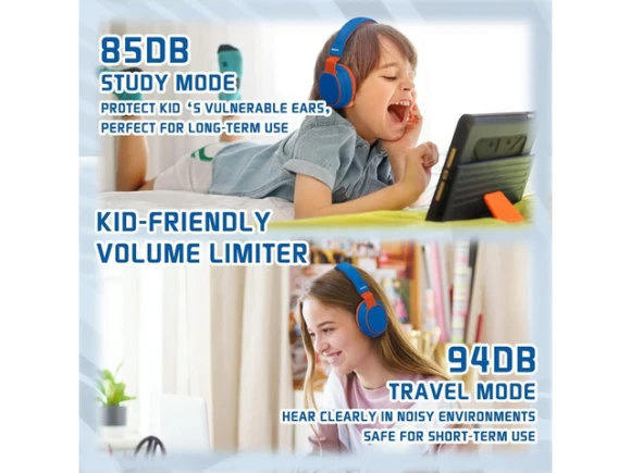 Blue Foldable Over-Ear Kids Headphones — Wireless Earbuds, MIDOLA