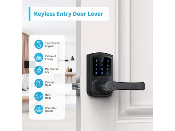 Electronic Keypad Door Lock with Handle, Matte Black — Smart Lock, Signstek