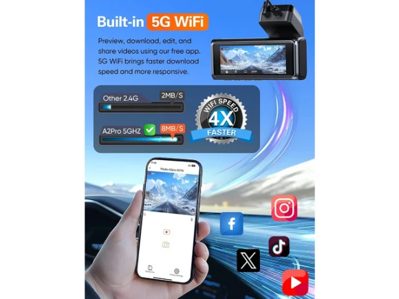 Front-and-Rear Dash Camera for Cars, Silver, Free 64GB Card Included — Dash Cam, Navycrest