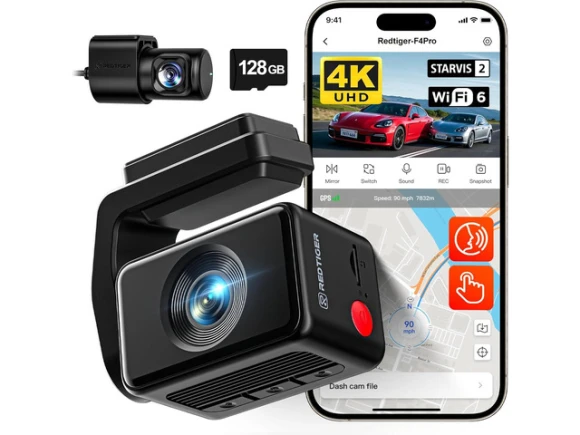 Front and Rear Dash Camera with 128GB Card — Dash Cam, REDTIGER