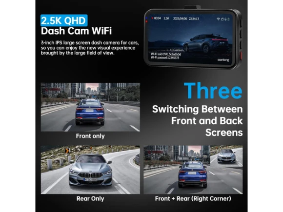 Front-and-Rear Dash Camera with 64GB Card Included — Dash Cam, SOYE