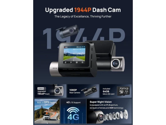 Front and Rear Dash Camera with 64GB Card — Dash Cam, 70mai