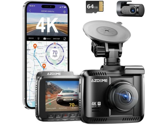 Front and Rear Dual Dash Camera, 4K+1080P — Dash Cam, AZDOME