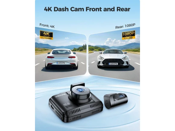 Front and Rear Dual Dash Camera, 4K+1080P — Dash Cam, AZDOME