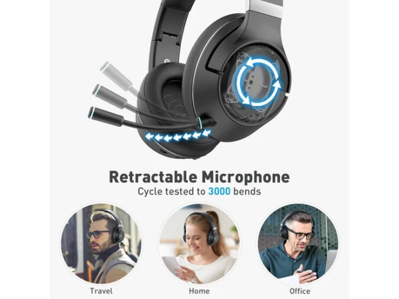 Wireless Over-Ear Headphones with Retractable Microphone — Wireless Earbuds, SOYE