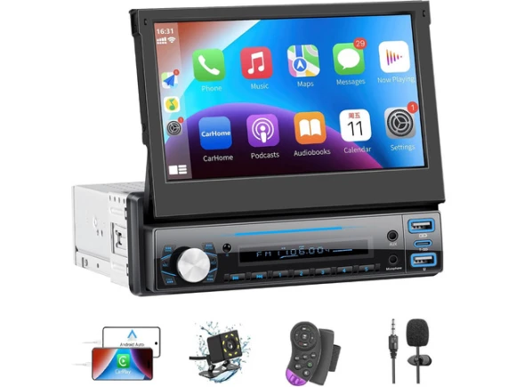 7-Inch Flip-Out Touchscreen Single-DIN Car Stereo — Car Infotainment System, SOYE