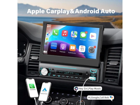 7-Inch Flip-Out Touchscreen Single-DIN Car Stereo — Car Infotainment System, SOYE