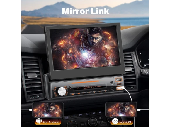 7-Inch Flip-Out Touchscreen Single-DIN Car Stereo — Car Infotainment System, SOYE