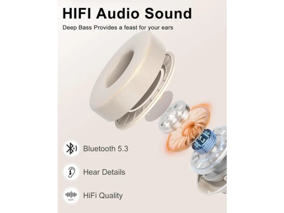 Beige Bluetooth Over-Ear Headphones — Wireless Earbuds, TUKO