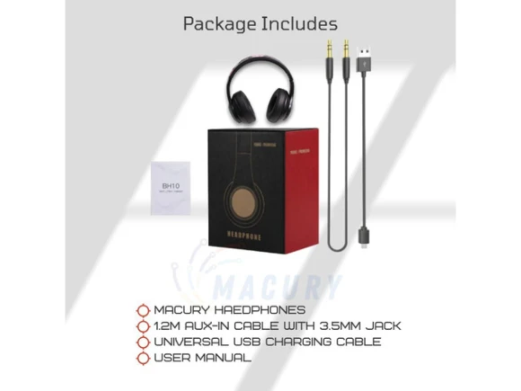 Black Over-Ear Foldable Headphones with LED Light — Wireless Earbuds, TUKO