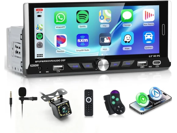Single-DIN Car Stereo with 6.9-Inch IPS Touchscreen — Car Infotainment System, SOYE