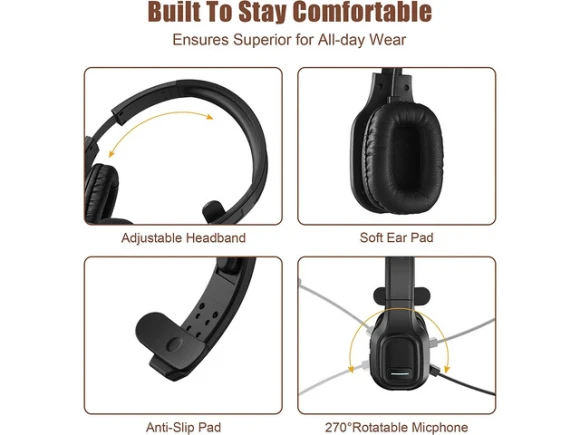 Black Bluetooth Headset — Wireless Earbuds, COMEXION