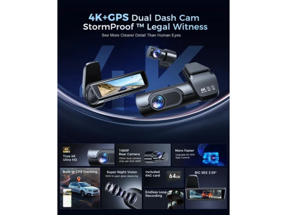 Front and Rear Dash Camera with 3.59-inch IPS Screen — Dash Cam, SUNIVISION