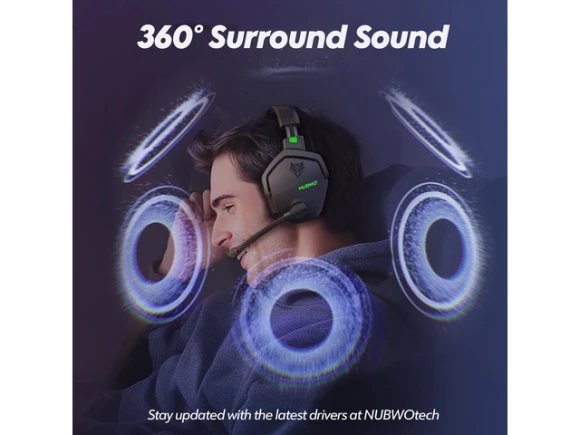 Dual Wireless Gaming Headset, Black-Green — Wireless Earbuds, NUBWO