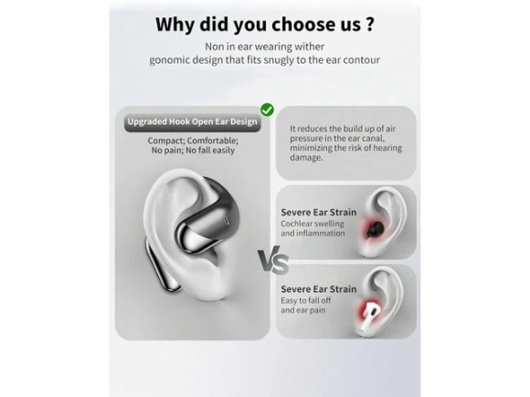 Open-Ear Headphones with Ear Hooks — Wireless Earbuds, TUKO