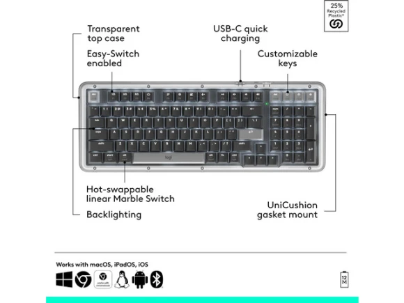 Graphite Wireless Mechanical Keyboard — Bluetooth Keyboard, Alto Keys