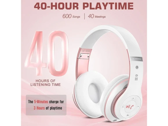 Wireless Over-Ear Headphones 6S, White & Rose Gold — Wireless Earbuds, Generic Logic, Inc.