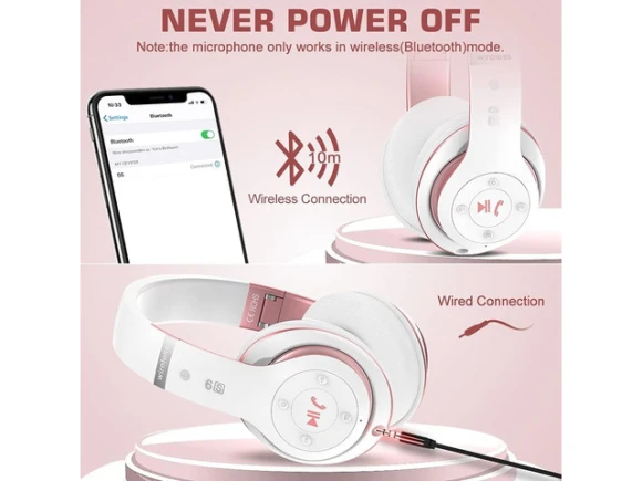 Wireless Over-Ear Headphones 6S, White & Rose Gold — Wireless Earbuds, Generic Logic, Inc.