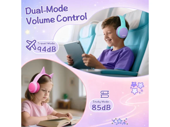 Over-ear Bluetooth Headphones for Kids, Purple, Cat Ears — Wireless Earbuds, Generic Logic, Inc.