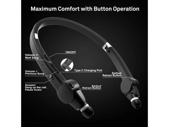 Bluetooth Neckband Headphones, True Black — Wireless Earbuds, Generic Logic, Inc.