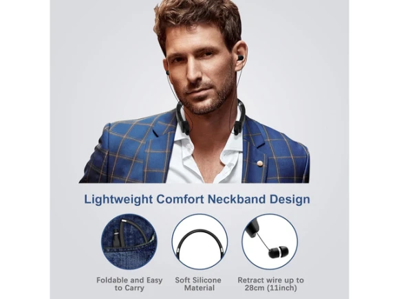 Bluetooth Neckband Headphones, True Black — Wireless Earbuds, Generic Logic, Inc.
