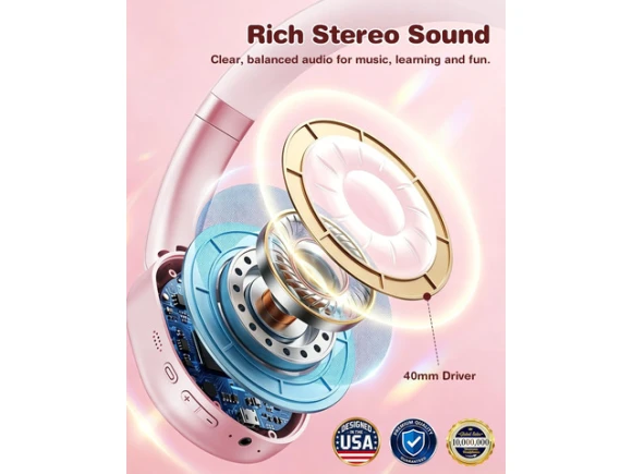 Kids Over-Ear Headphones, Pink — Wireless Earbuds, Generic Logic, Inc.