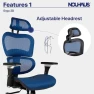 Thumbnail Ergonomic Office Chair with Lumbar Support, Adjustable Armrests, Headrest, and Wheels — Smart Chairs, Nouhaus