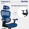 Thumbnail Ergonomic Office Chair with Lumbar Support, Adjustable Armrests, Headrest, and Wheels — Smart Chairs, Nouhaus