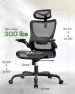 Thumbnail Ergonomic Mesh Office Chair with Lumbar Support, Headrest, and Flip-Up Armrests — Smart Chairs, Marsail