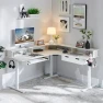 Thumbnail L Shaped Electric Standing Desk with Drawers, Keyboard Tray, Power Outlets & LED Lights — Standing Desk, RedLemon