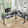 Thumbnail L Shaped Electric Standing Desk with Drawers, Keyboard Tray, Power Outlets & LED Lights — Standing Desk, RedLemon