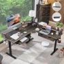 Thumbnail L Shaped Electric Standing Desk with Drawers, Keyboard Tray, Power Outlets & LED Lights — Standing Desk, RedLemon