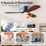 Thumbnail Smart Wood Flush Mount Ceiling Fan with Lights — Smart Fan, Hoenofly