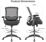 Thumbnail 400lbs Mid Back Mesh Ergonomic Drafting Chair for Standing Desk Office Wide Chair with Built-in Lumbar Support, Big... — Smart Chairs, BOLISS