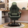 Thumbnail Gaming Chair Big and Tall, Green Leather with Footrest, Padded Linkage Armrests & Large Headrest — Smart Chairs, Furnistyle