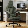 Thumbnail Gaming Chair Big and Tall, Green Leather with Footrest, Padded Linkage Armrests & Large Headrest — Smart Chairs, Furnistyle