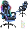 Thumbnail Gaming Chair with LED RGB Lights with Massage and Footrest — Smart Chairs, HOFFREE